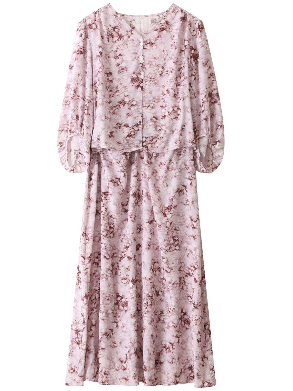 French V-Neck Floral Mulberry Silk Dress