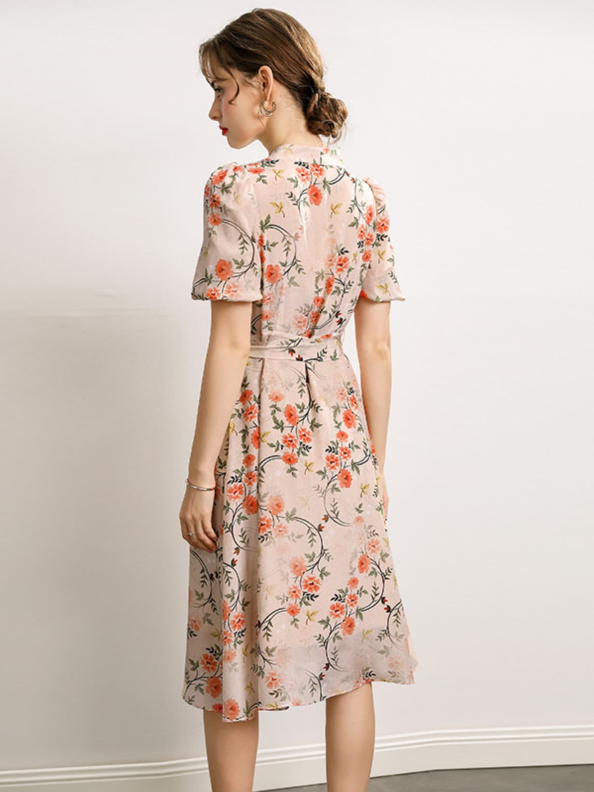 Floral Midi Mulberry Silk Dress