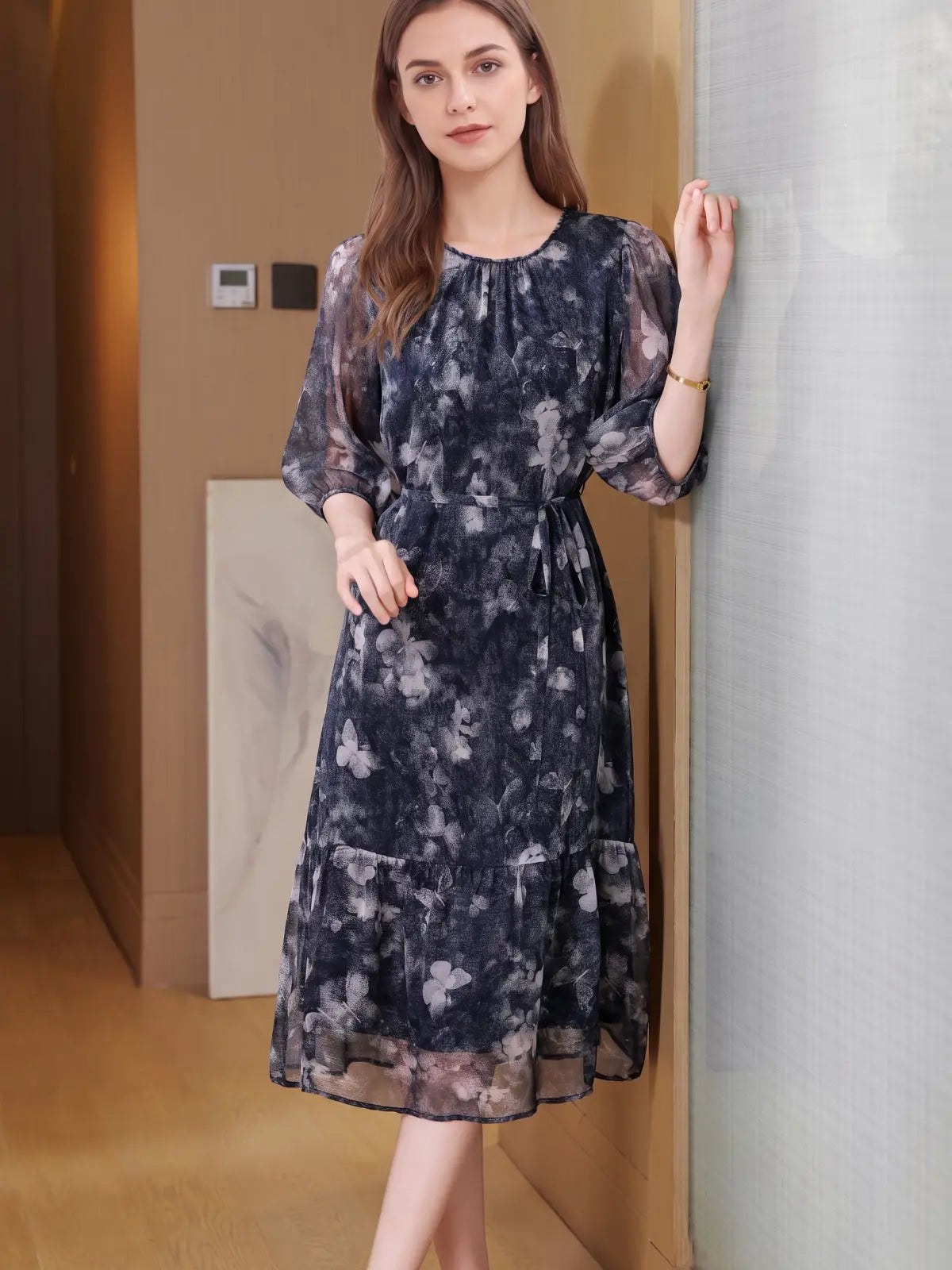 Breezy Georgette Floral Silk Dress