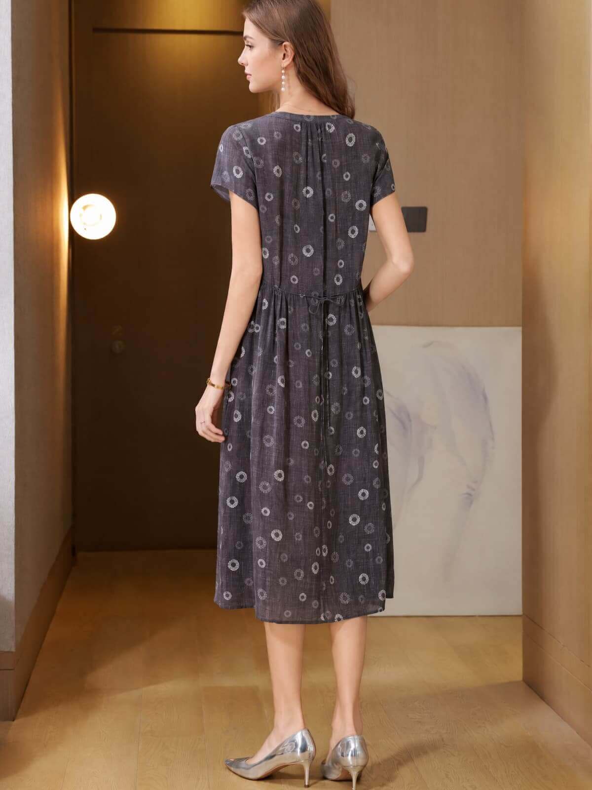 Vintage Polka Dot V-Neck Silk Dress