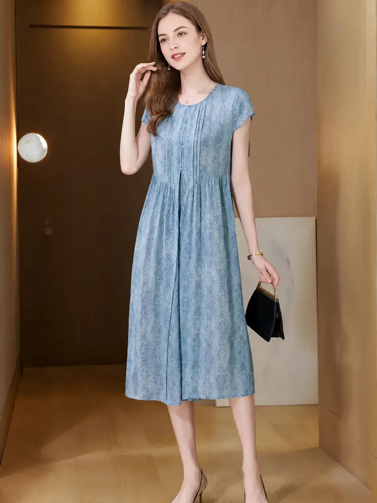 Vintage Beaded-Neck Silk Dress