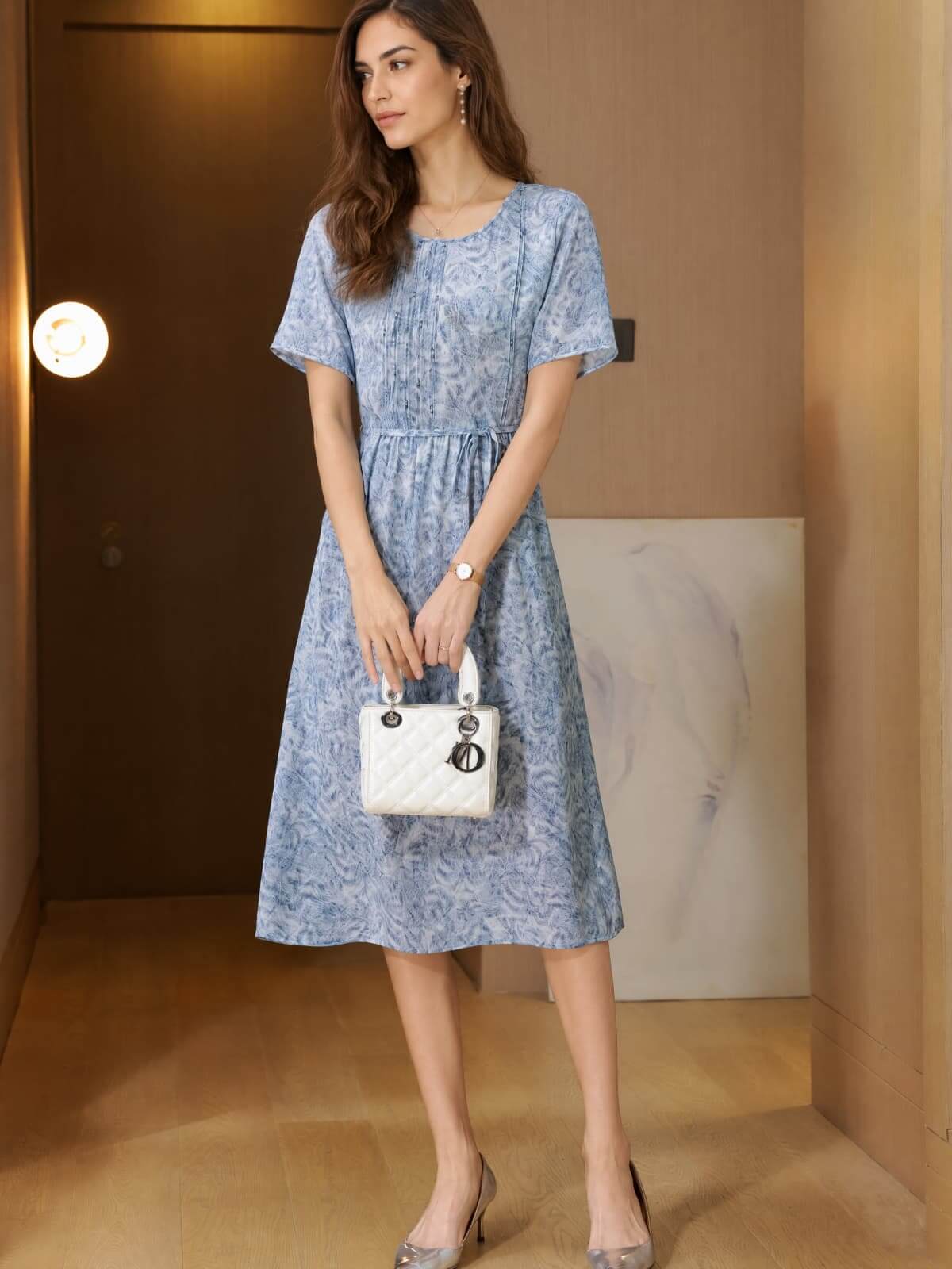 Refined Pleated Beaded Silk Dress