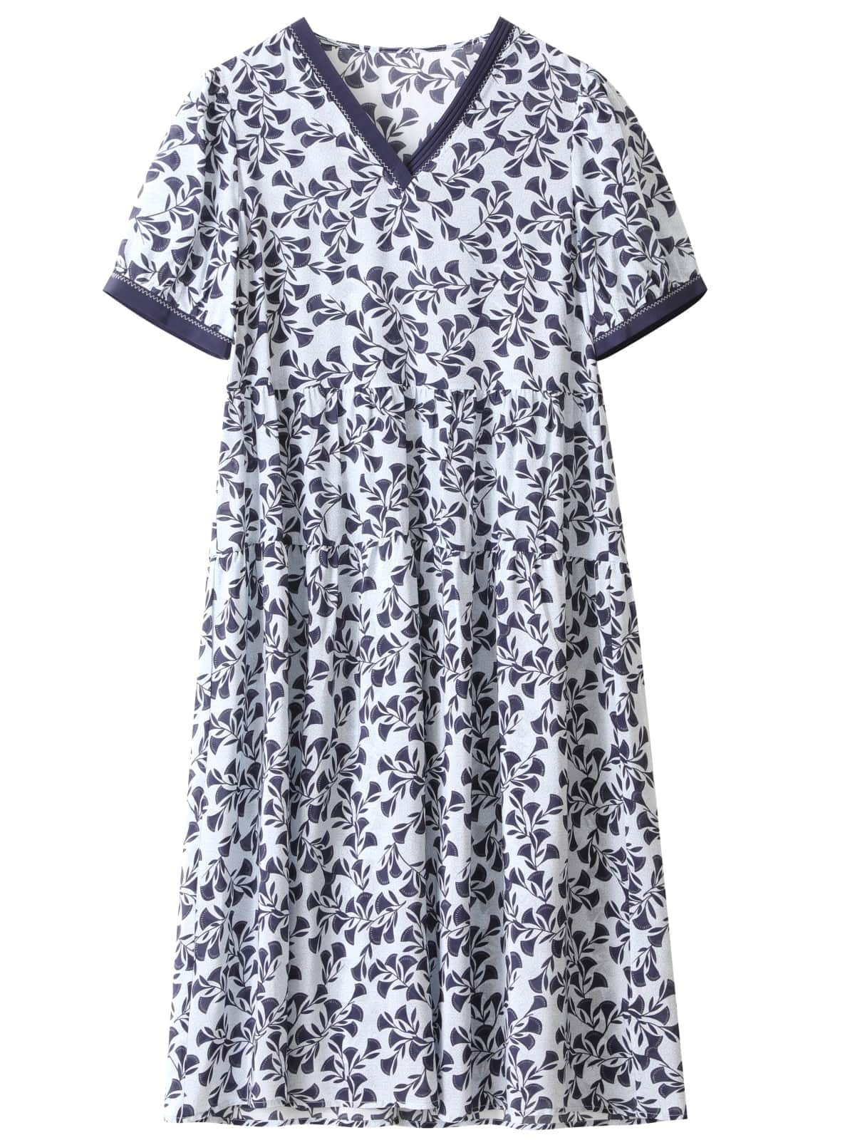 French Short Sleeve Floral Silk Dress