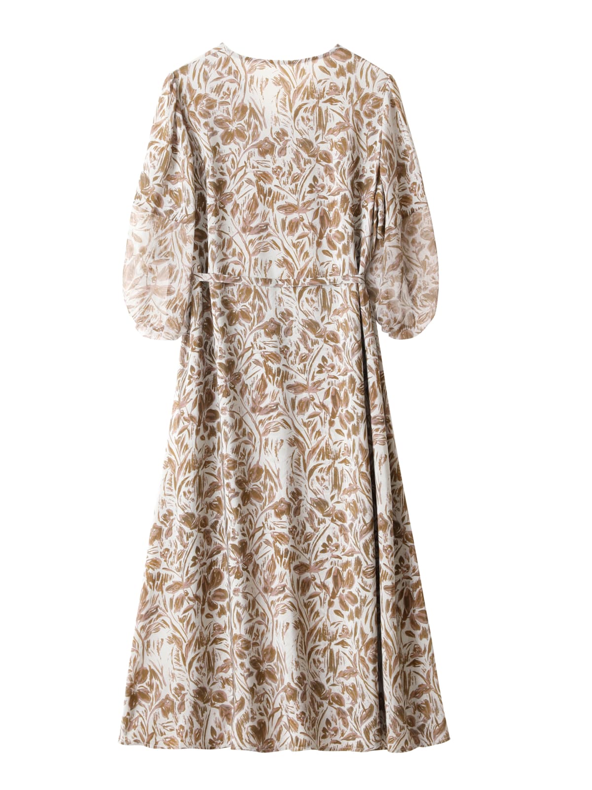 Chic Brown Floral Silk Midi Dress