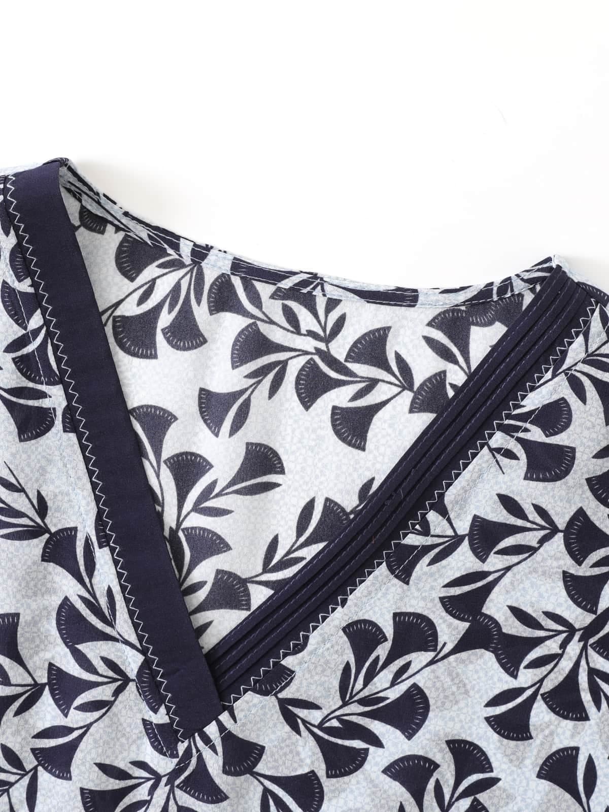 French Short Sleeve Floral Silk Dress