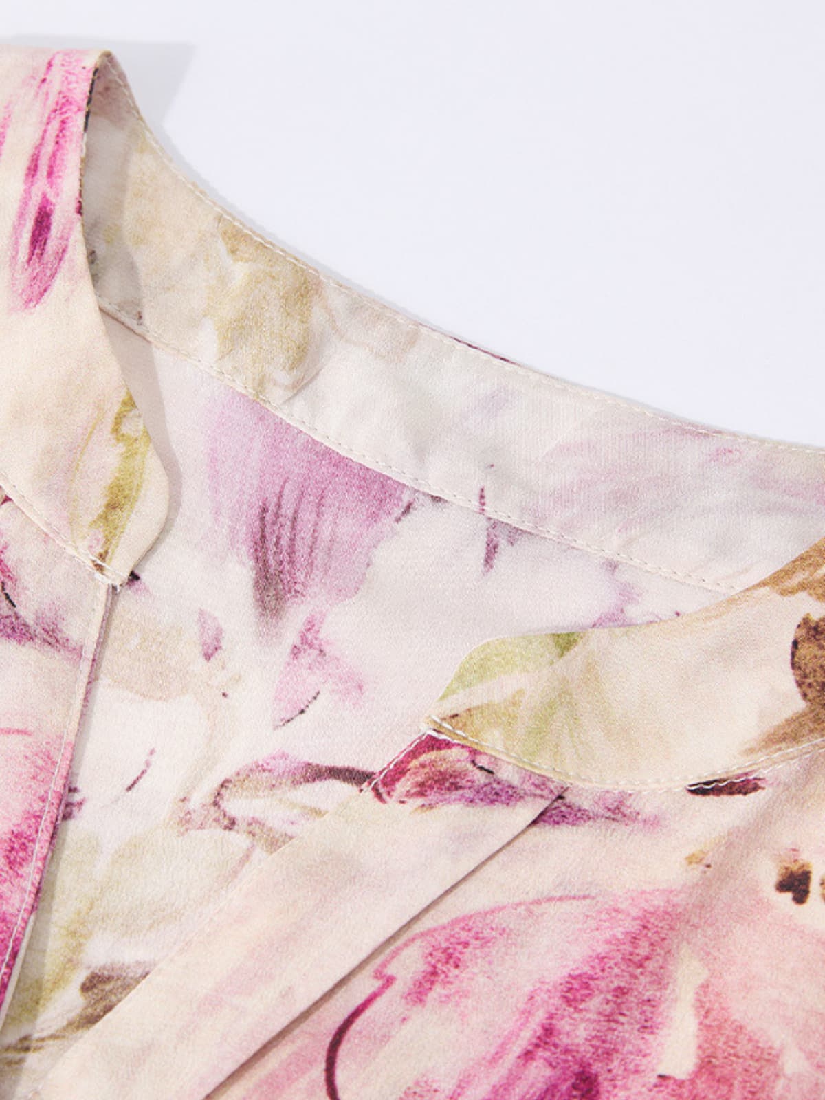 Lavender V-Neck Floral Mulberry Silk Midi Dress