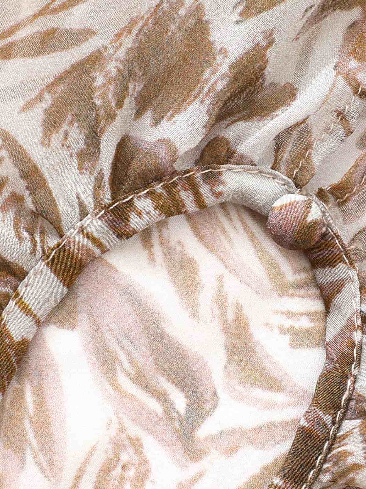 Chic Brown Floral Silk Midi Dress