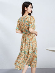 Luna Floral Mulberry Silk Midi Dress