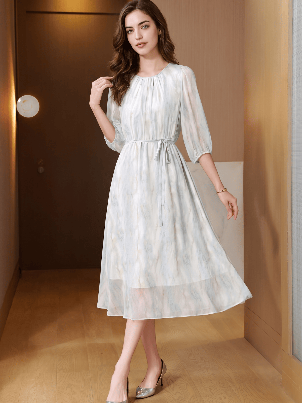 French Georgette Drawstring Silk Dress