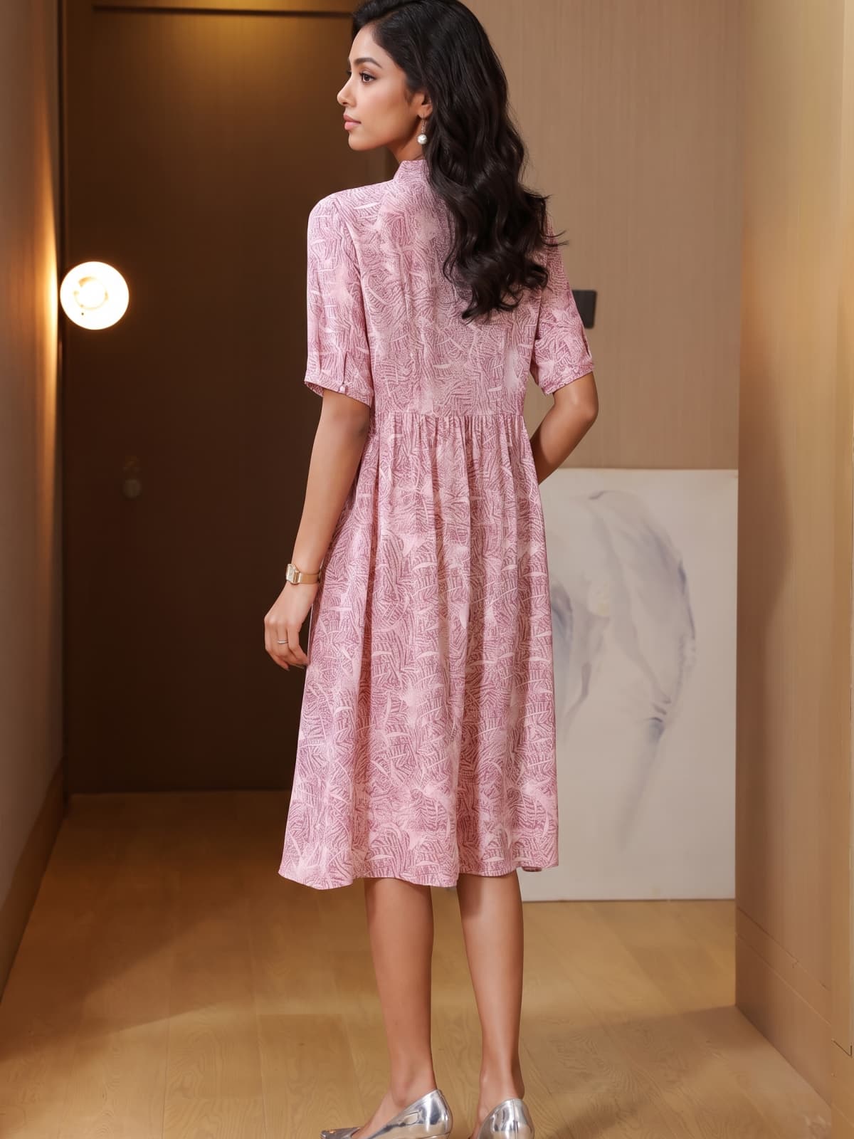 Elegant Floral Mulberry Silk Midi Dress