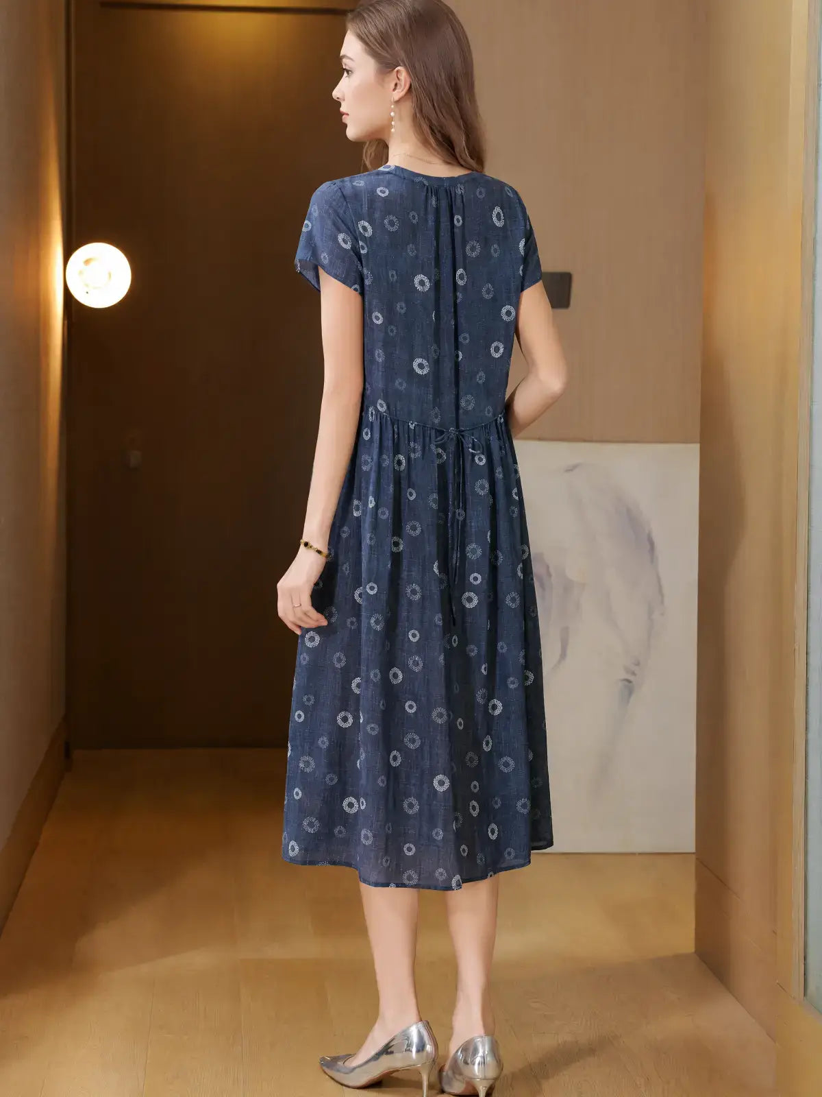 Vintage Polka Dot V-Neck Silk Dress
