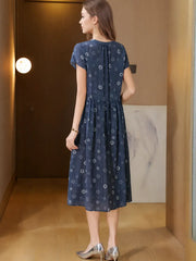 Vintage Polka Dot V-Neck Silk Dress