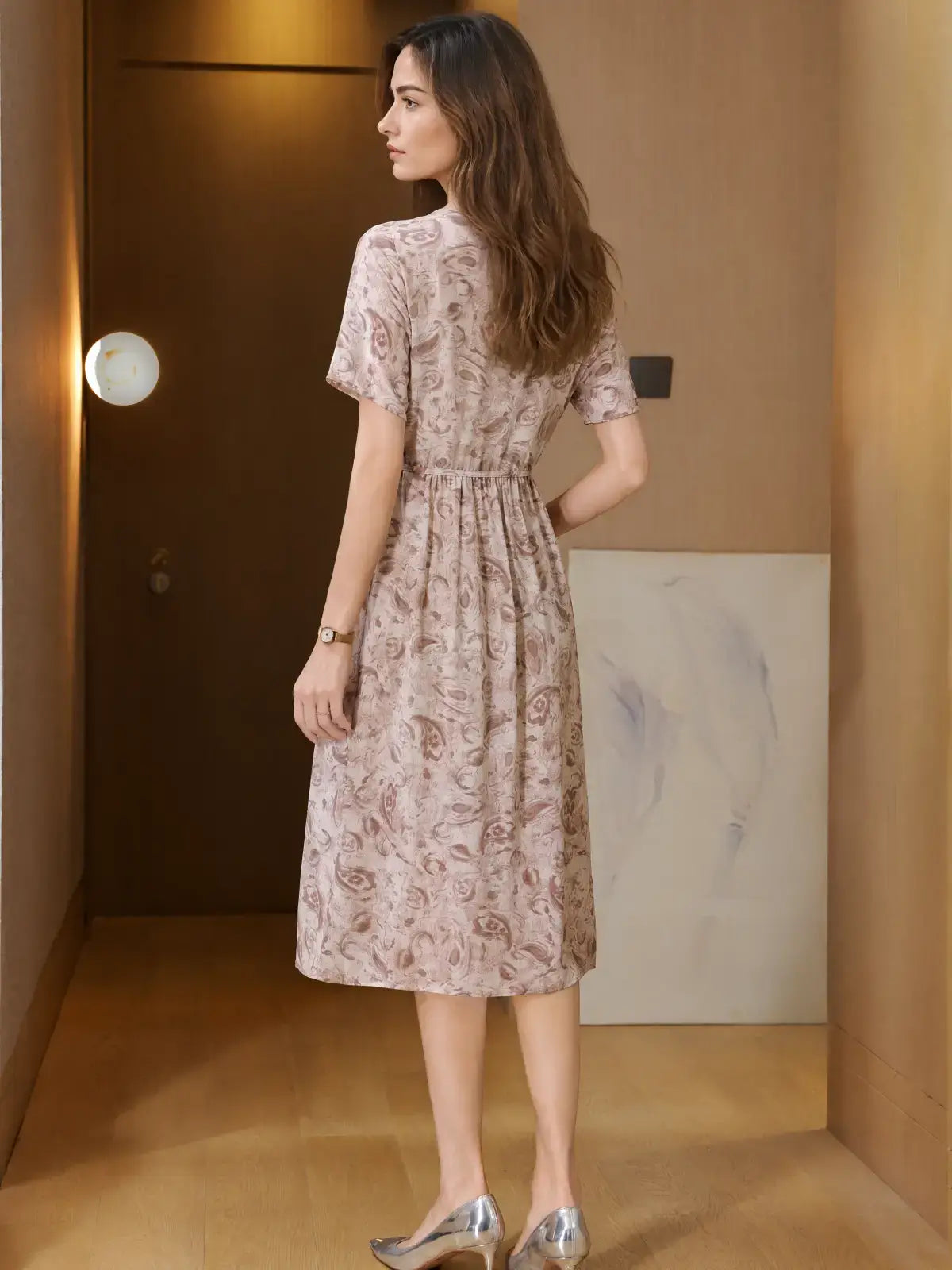 Refined Pleated Beaded Silk Dress