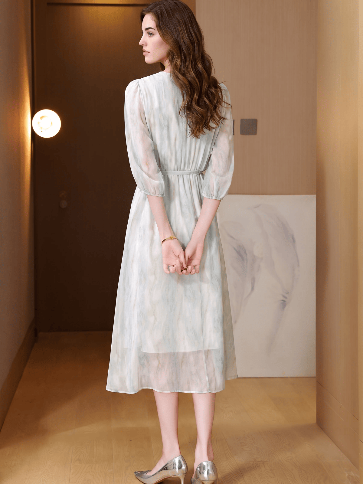French Georgette Drawstring Silk Dress