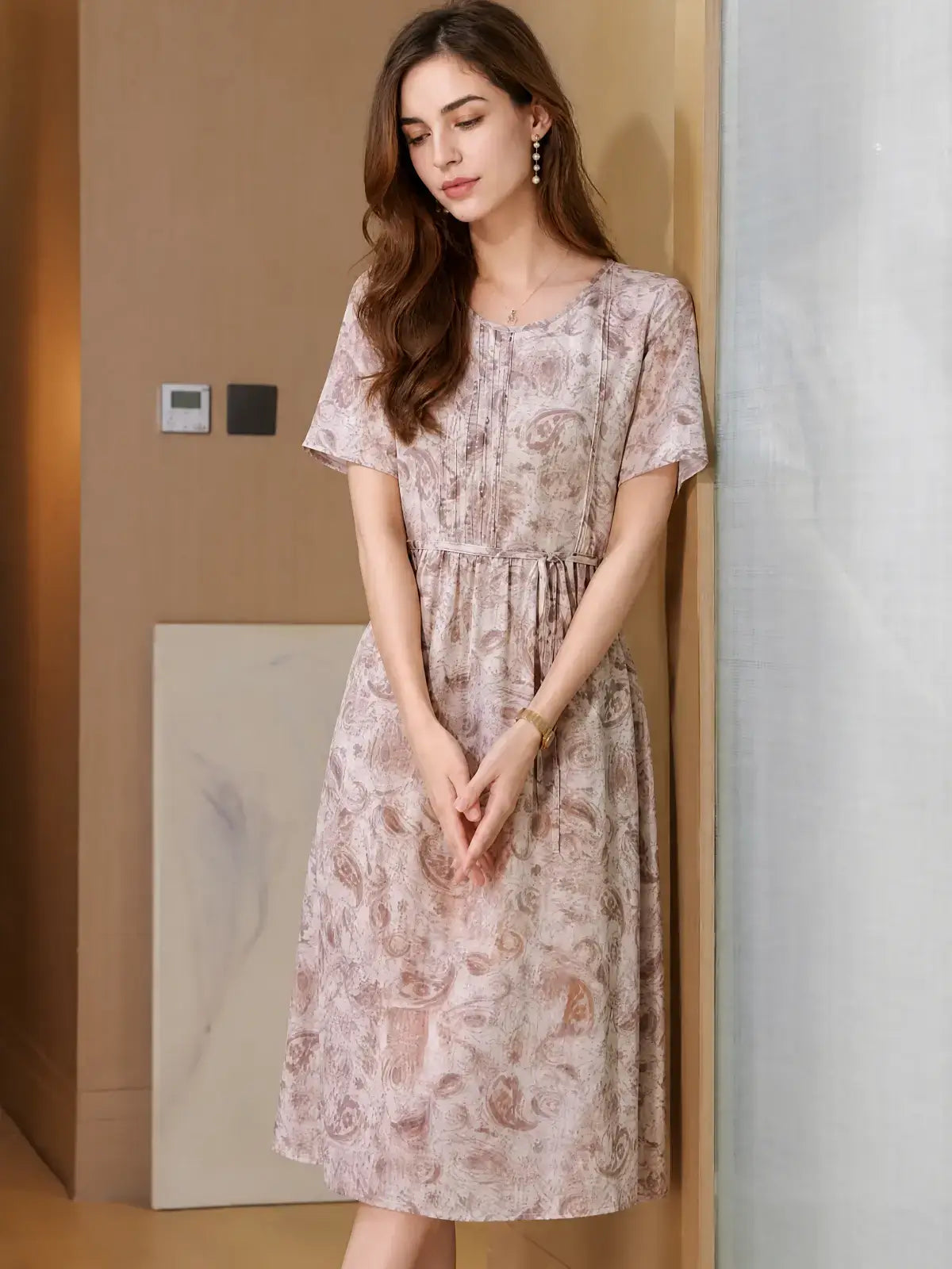 Refined Pleated Beaded Silk Dress