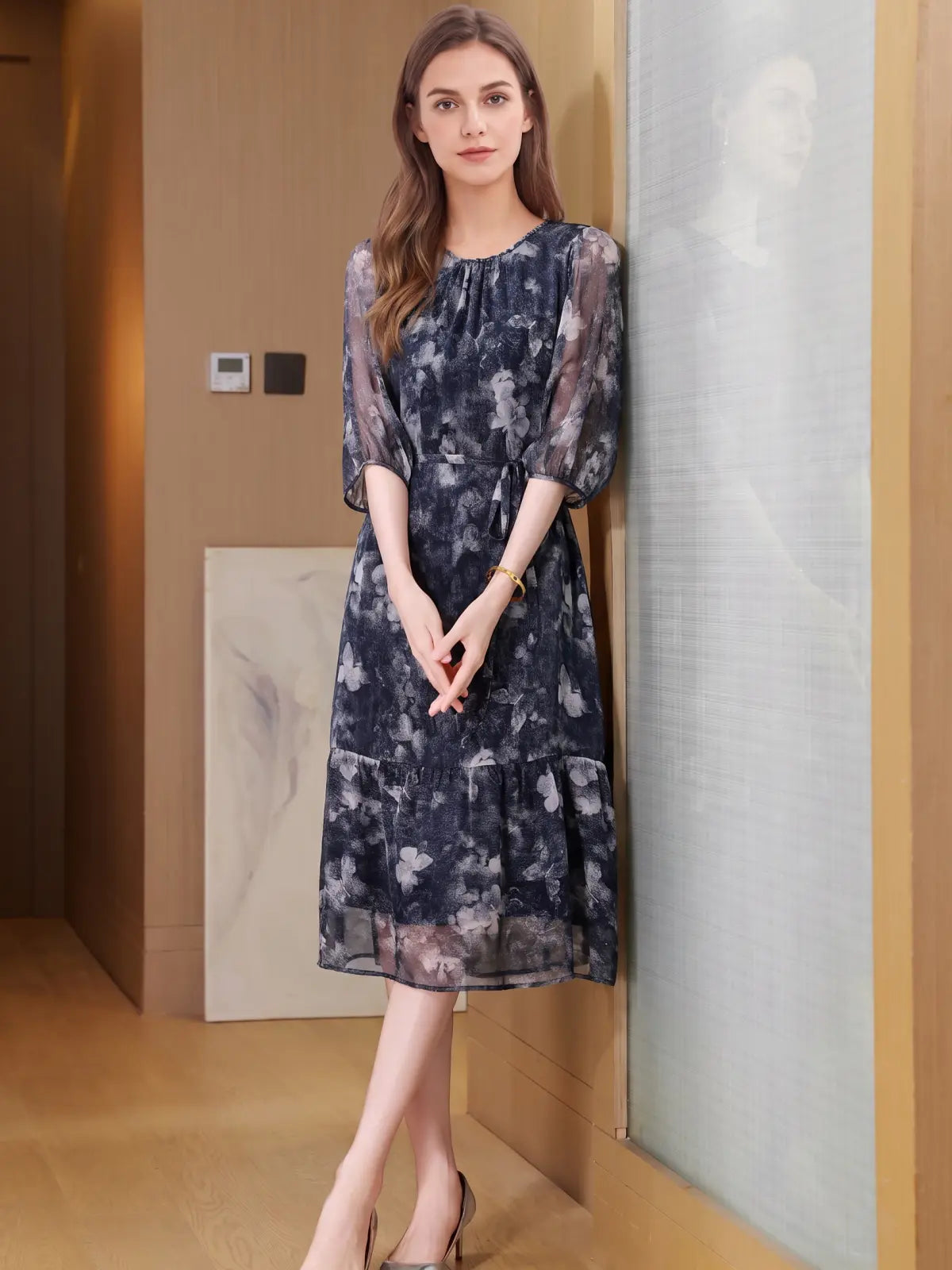 Breezy Georgette Floral Silk Dress