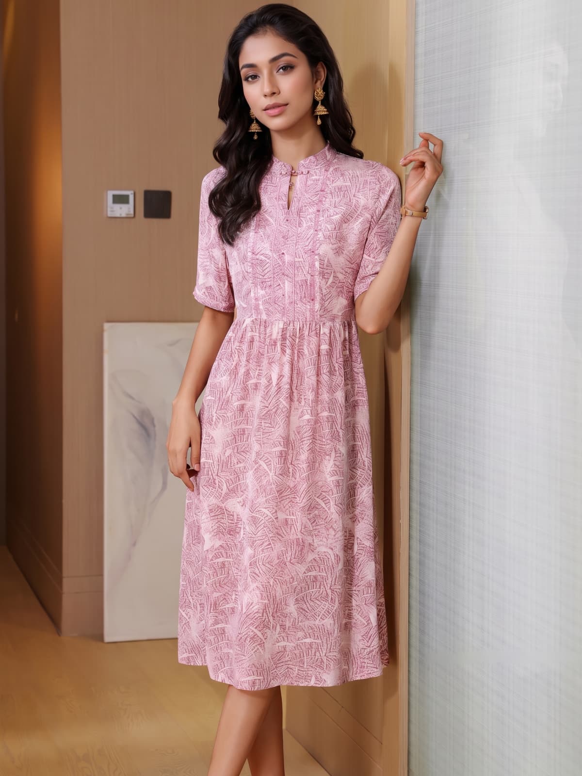 Elegant Floral Mulberry Silk Midi Dress