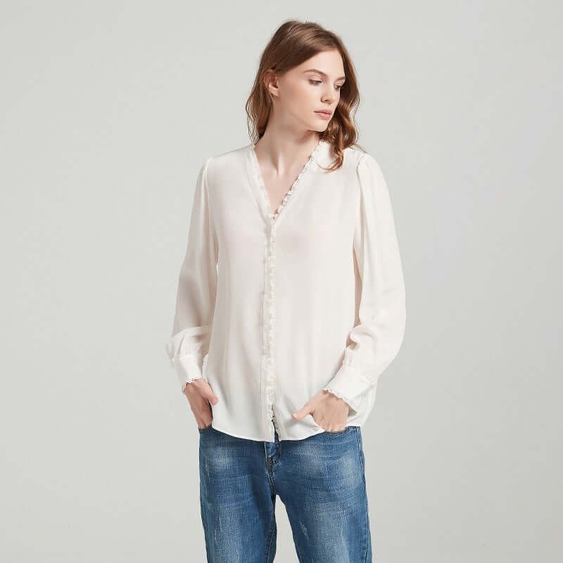 Lace Design Silk Blouse - SILKSER