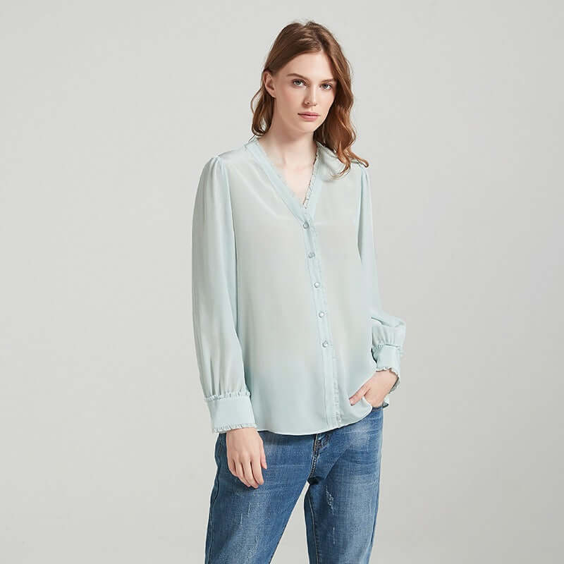 Lace Design Silk Blouse - SILKSER