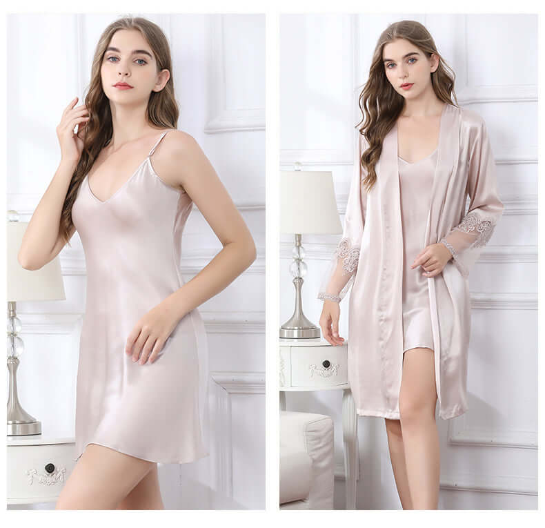 Lace Two - piece Set Silk Nightgown - SILKSER