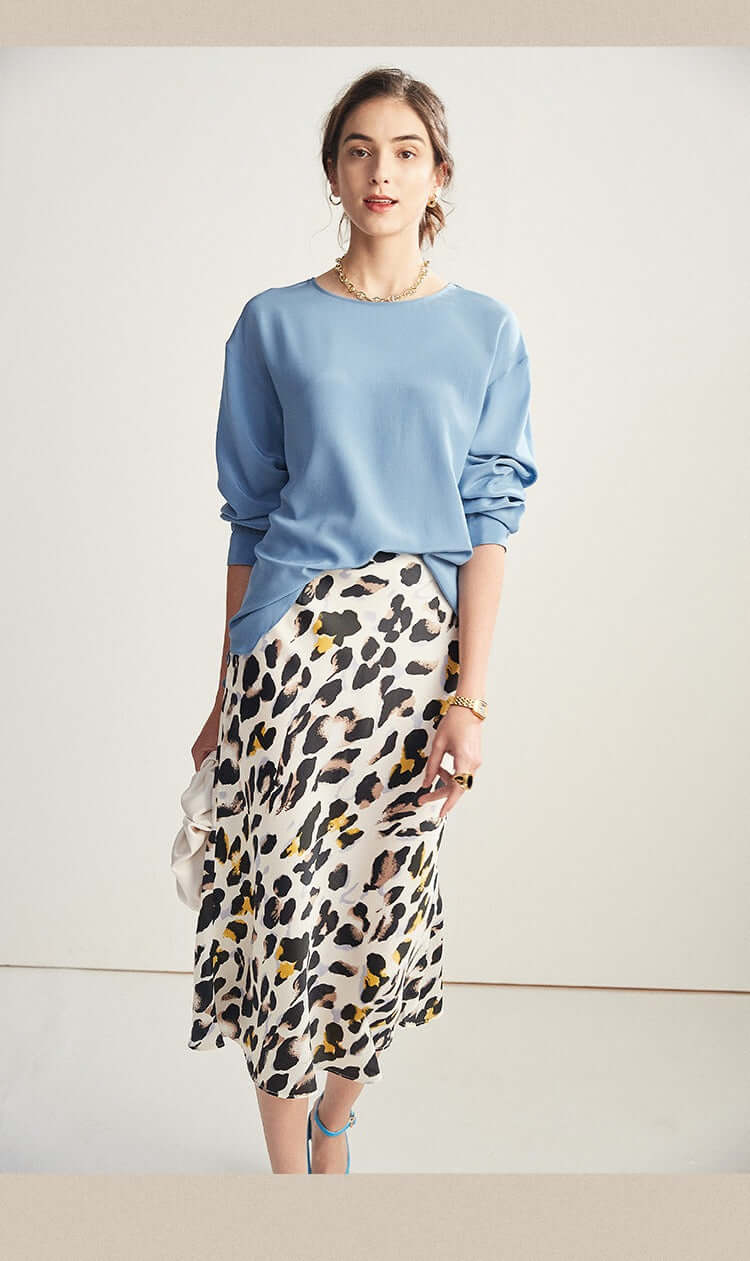 Leopard Print Silk Skirt - SILKSER