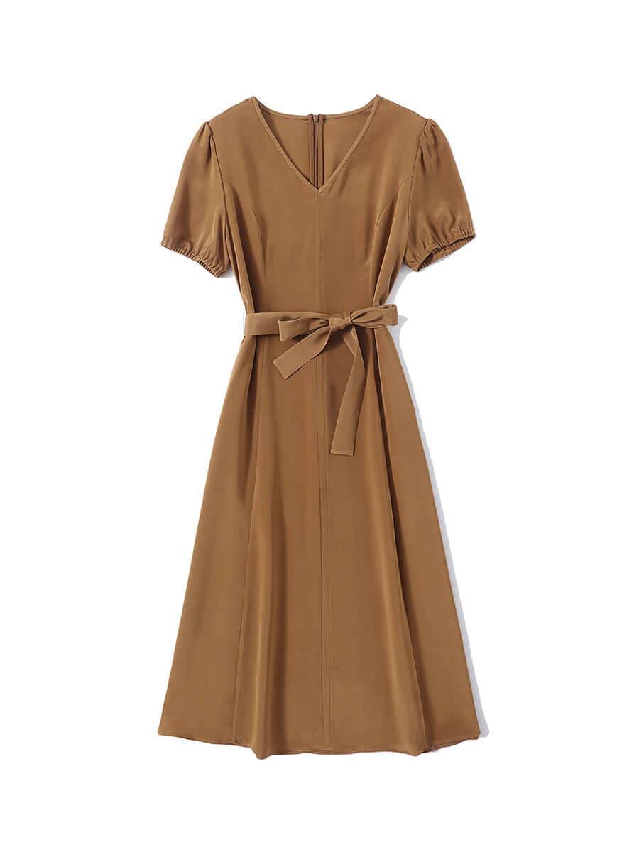 Light Brown Mulberry Silk Dress - SILKSER