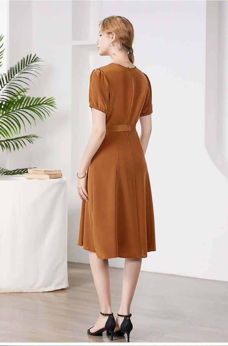 Light Brown Mulberry Silk Dress - SILKSER