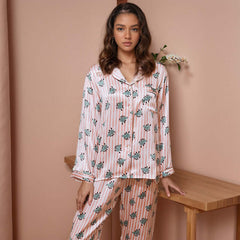 Long - sleeved Floral Print Silk Pajama Set - SILKSER