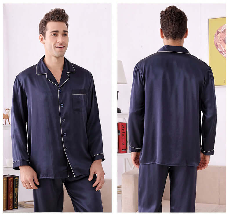 Long - sleeved Men Silk Pajama Set - SILKSER