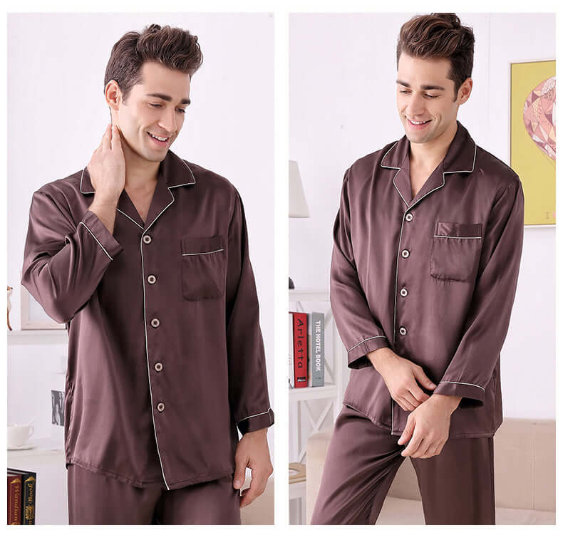 Long - sleeved Men Silk Pajama Set - SILKSER