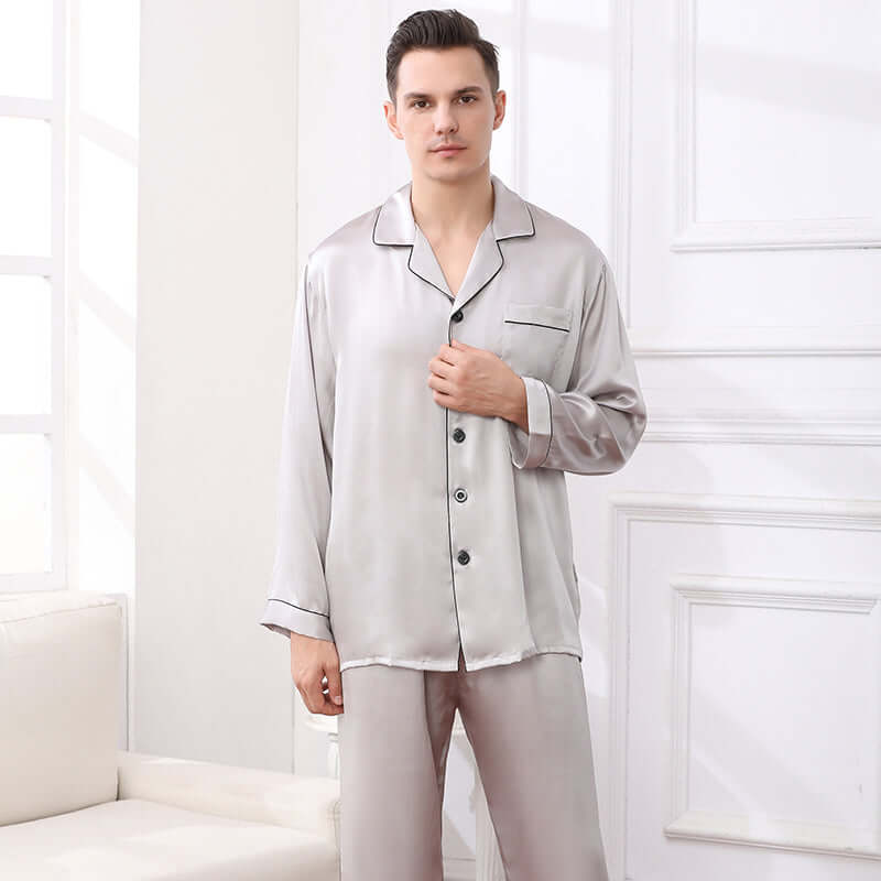 Long - sleeved Men Silk Pajama Set - SILKSER