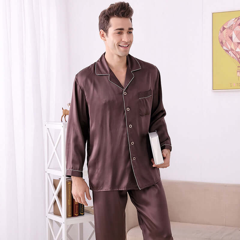 Long - sleeved Men Silk Pajama Set - SILKSER