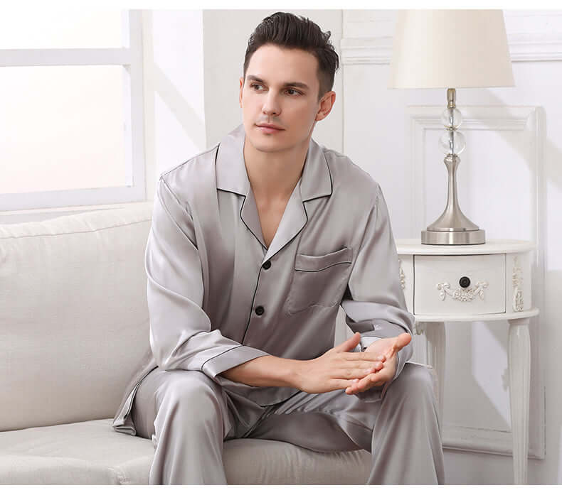 Long - sleeved Men Silk Pajama Set - SILKSER