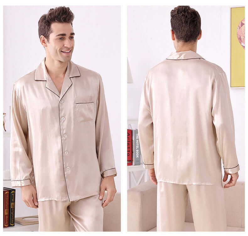 Long - sleeved Men Silk Pajama Set - SILKSER