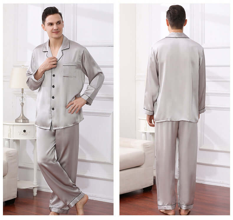 Long - sleeved Men Silk Pajama Set - SILKSER