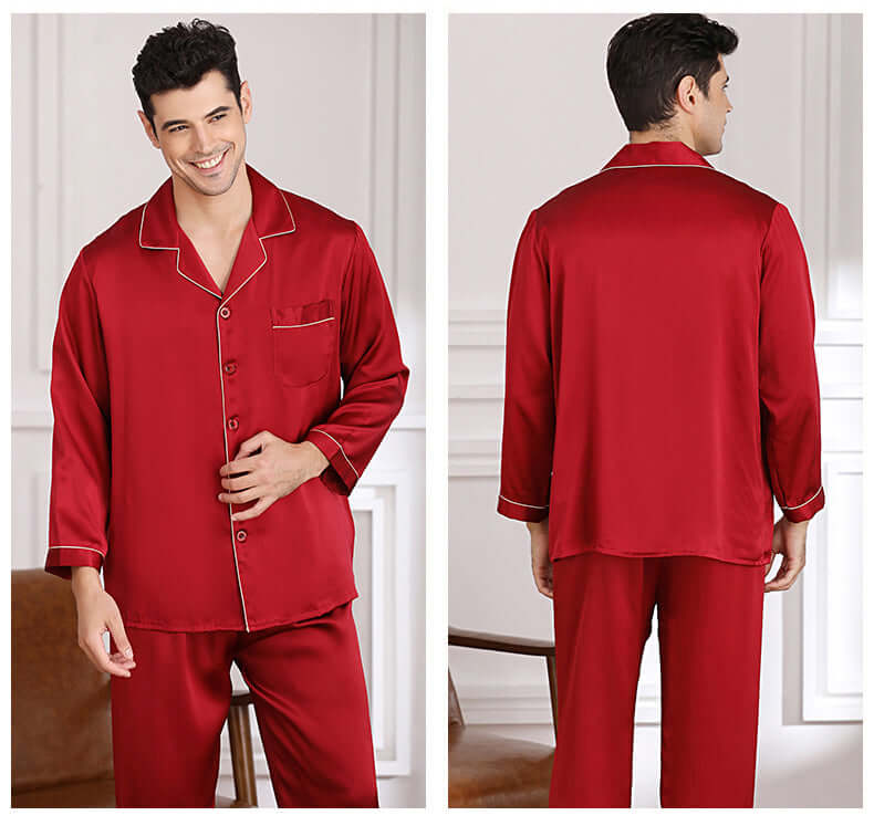 Long - sleeved Men Silk Pajama Set - SILKSER