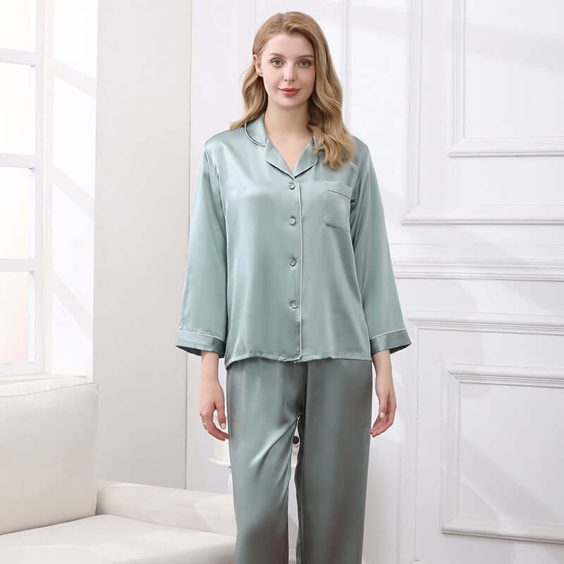 Long - sleeved Pure Women Silk Pajama Set - SILKSER