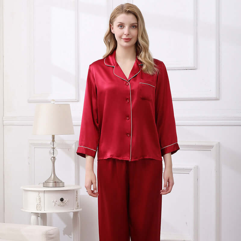 Long - sleeved Pure Women Silk Pajama Set - SILKSER