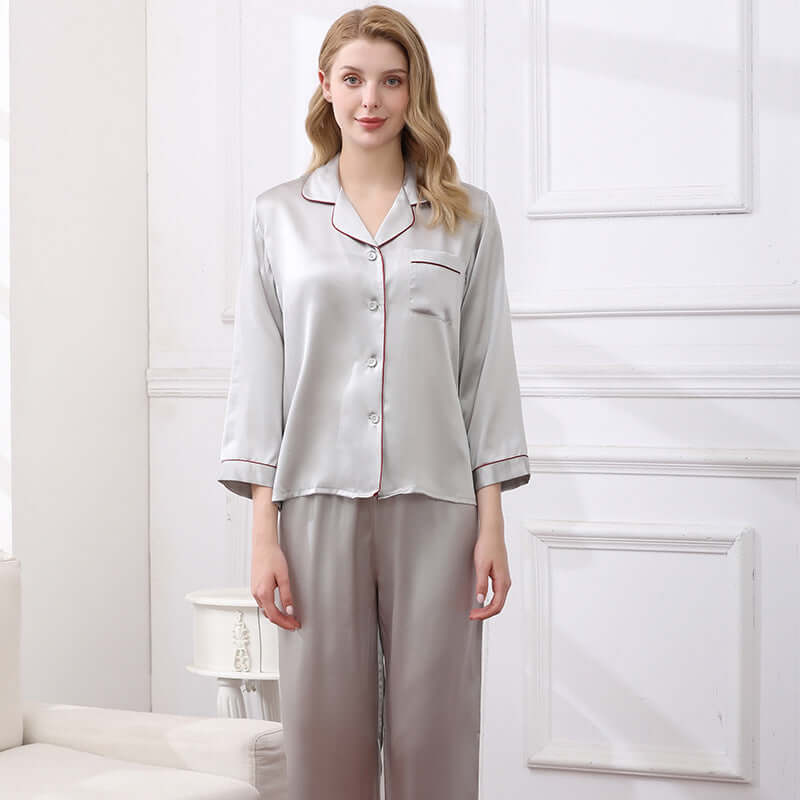 Long - sleeved Pure Women Silk Pajama Set - SILKSER