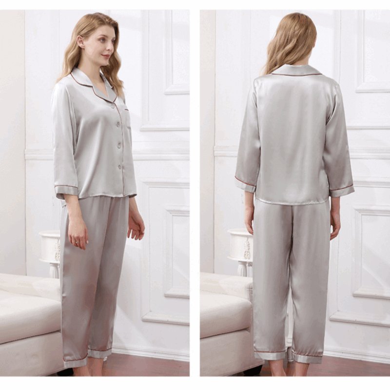 Long - sleeved Pure Women Silk Pajama Set - SILKSER