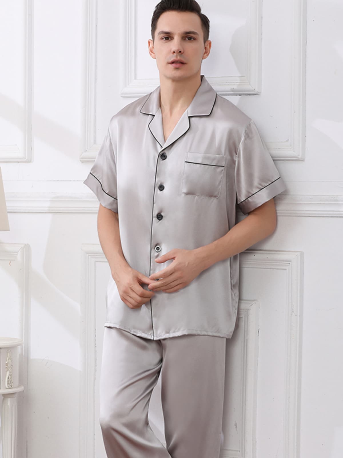 Mens Lounge-Cozy Silk Pajama Set