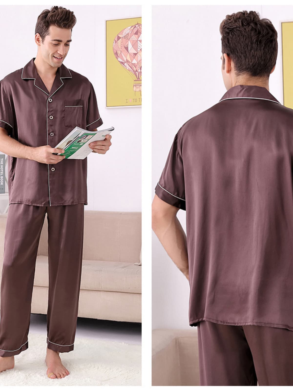 Mens Lounge-Cozy Silk Pajama Set