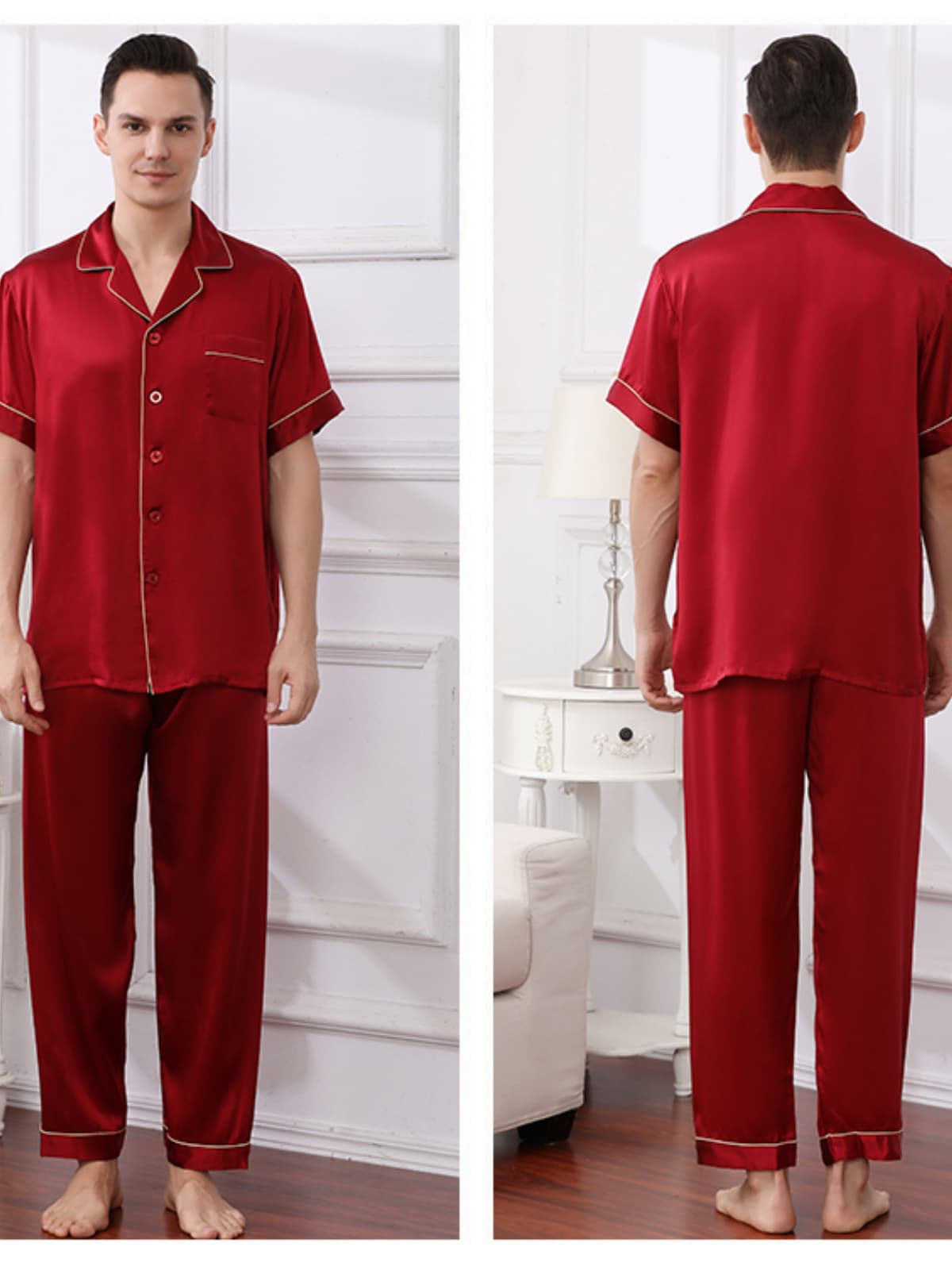 Mens Lounge-Cozy Silk Pajama Set