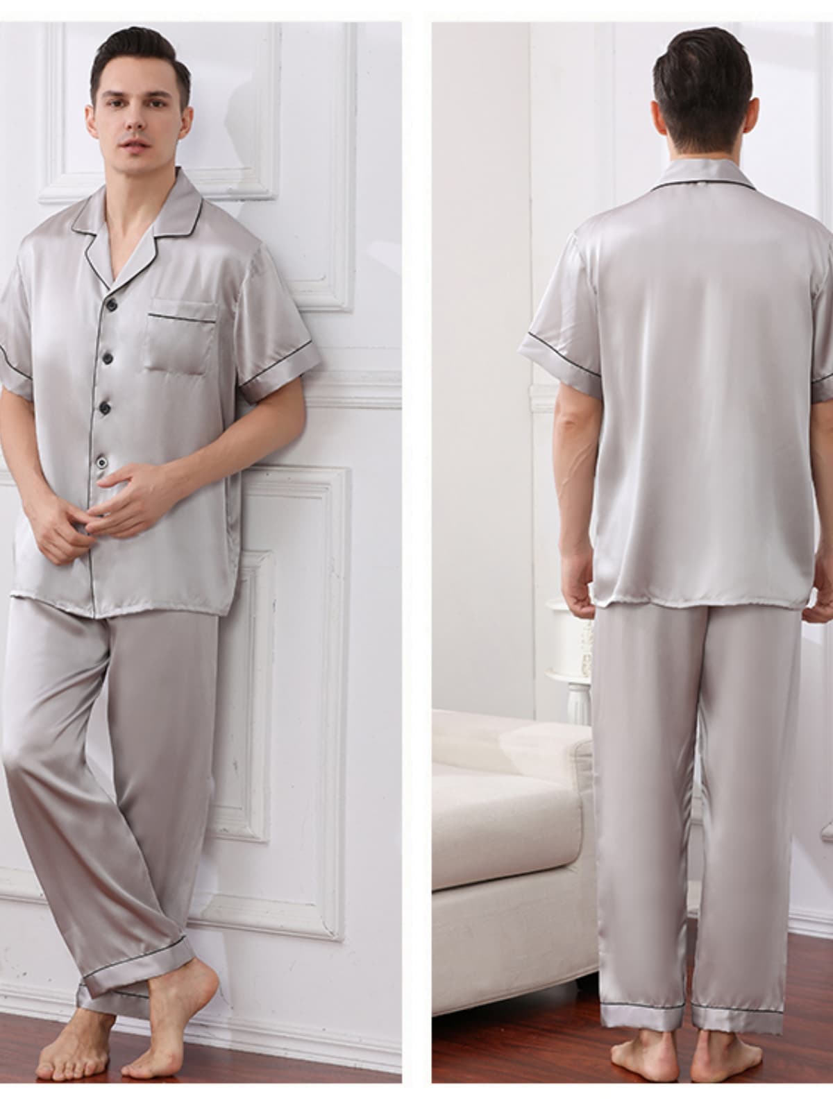 Mens Lounge-Cozy Silk Pajama Set