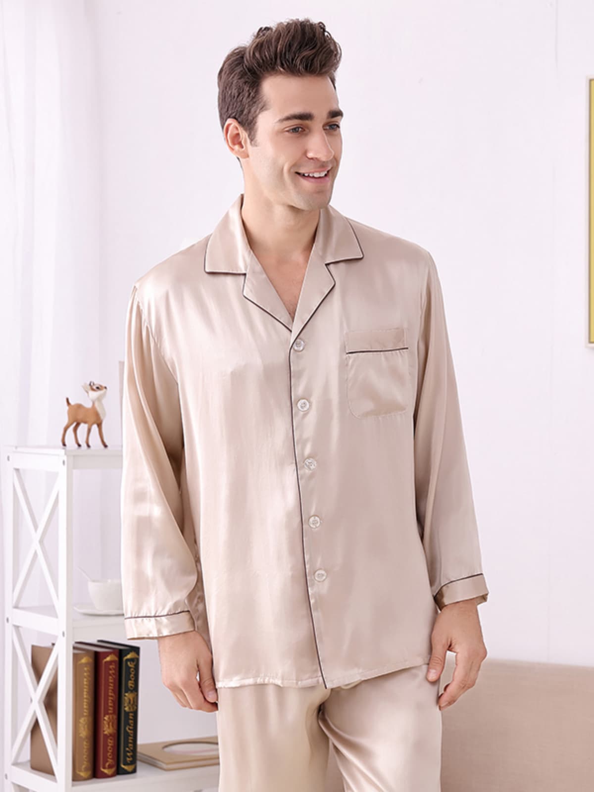 Men's Nighttime-Cozy Soft Long-sleeved Silk Pajama Set