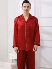 Mens Cozy Long-sleeved Silk Pajama Set