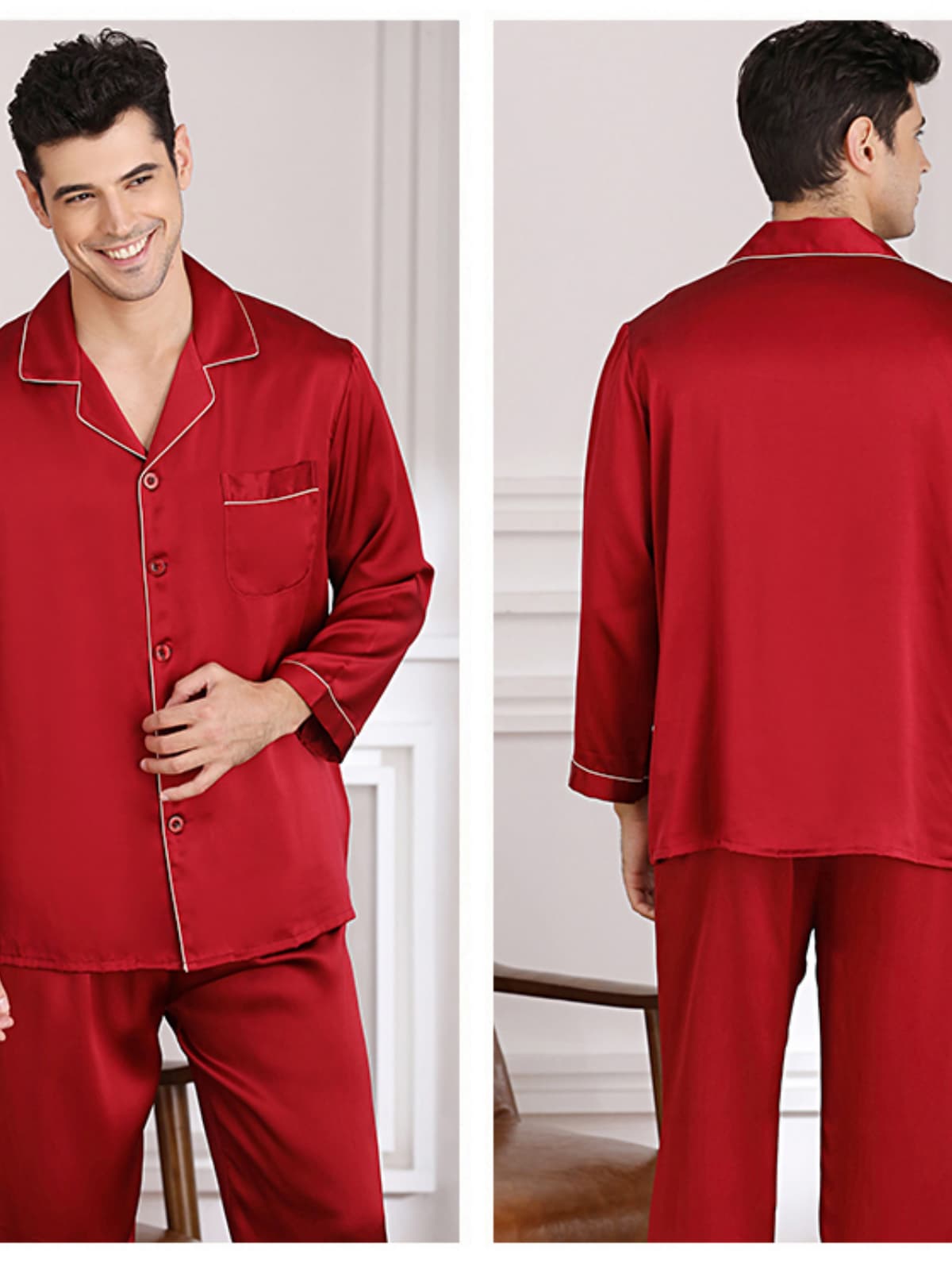 Men's Nighttime-Cozy Soft Long-sleeved Silk Pajama Set