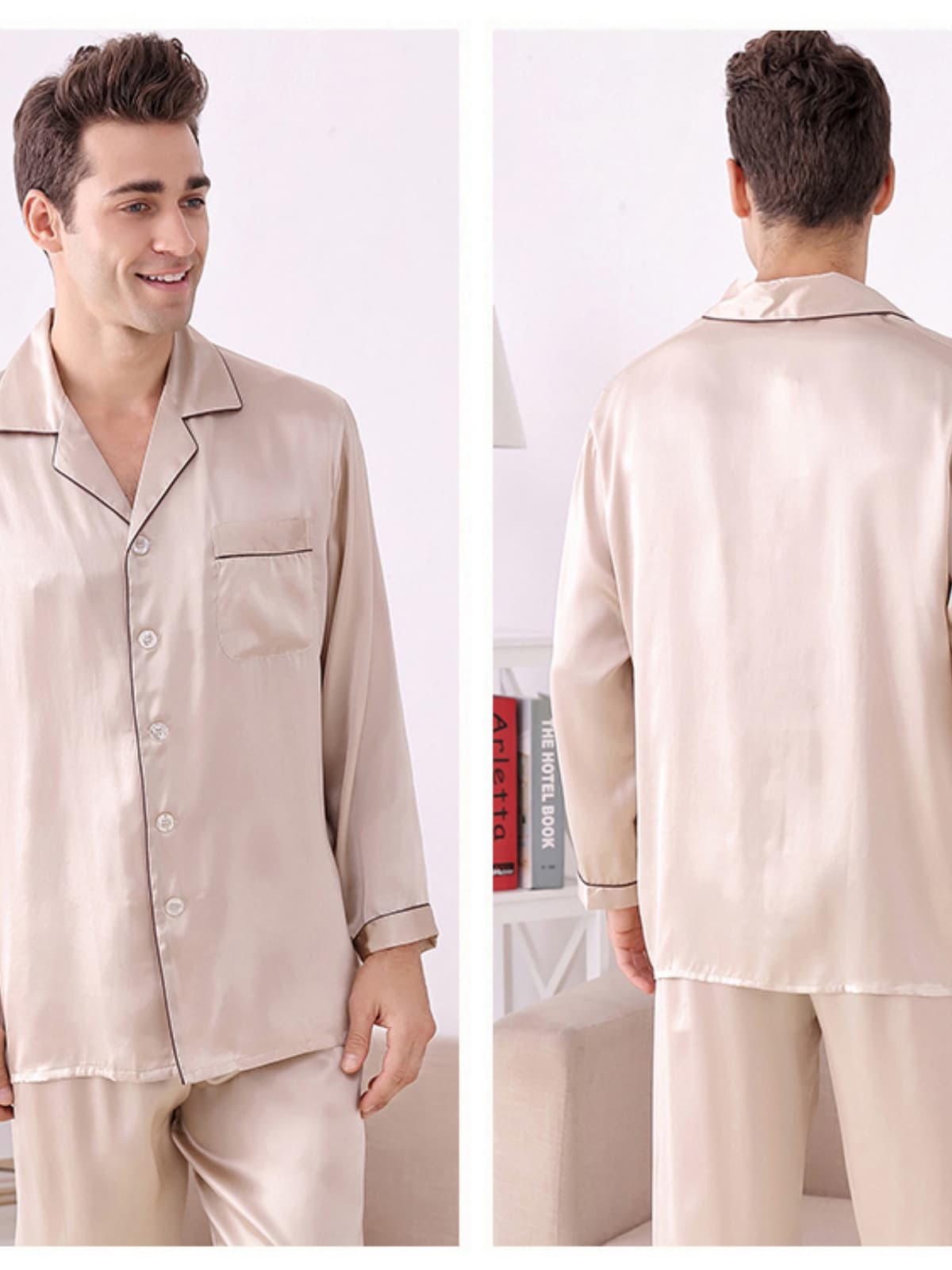 Men's Nighttime-Cozy Soft Long-sleeved Silk Pajama Set