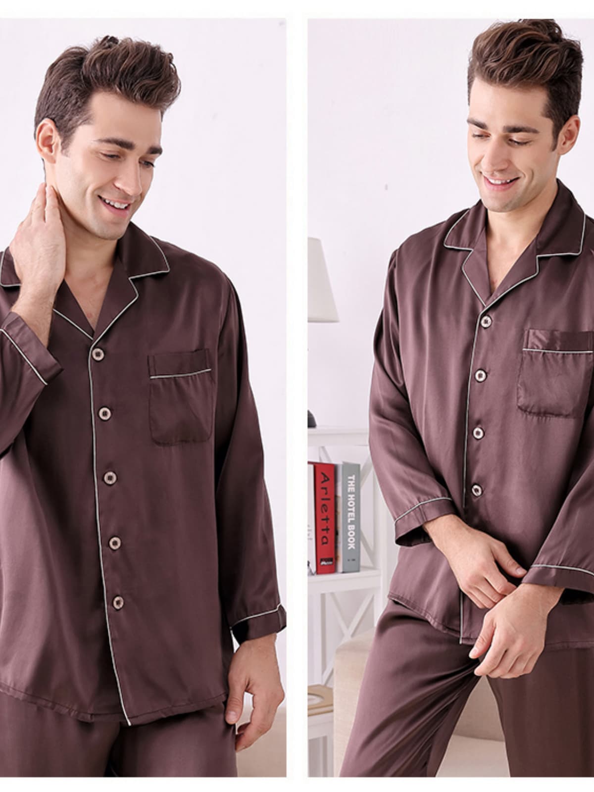 Men's Nighttime-Cozy Soft Long-sleeved Silk Pajama Set