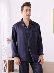 Men's Nighttime-Cozy Soft Long-sleeved Silk Pajama Set